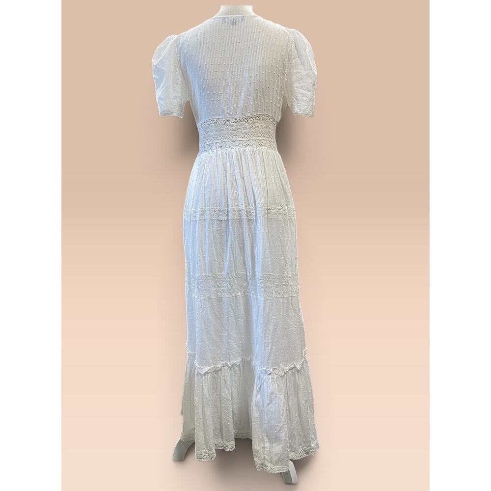 Lulus Small White Maxi Dress Swiss Dot Crochet Lace Wrap V-Neck Short Sleeve - Picture 2 of 10